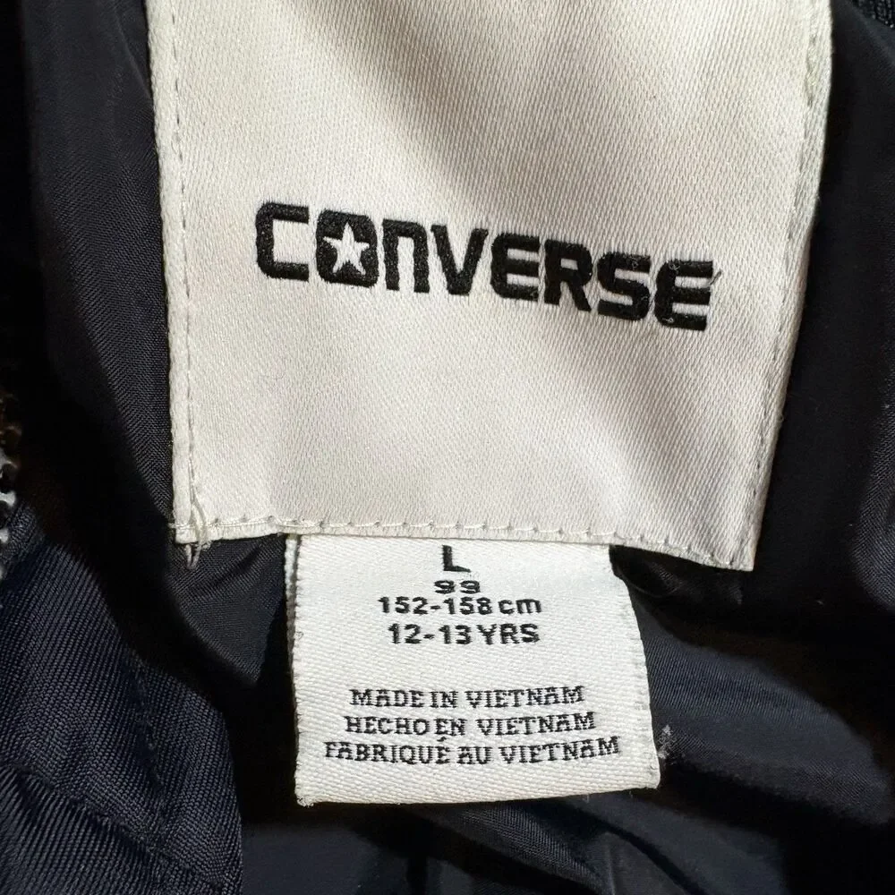 Converse Bomber Jacket Youth L Black Full Zip Varsity Style Streetwear Y2K